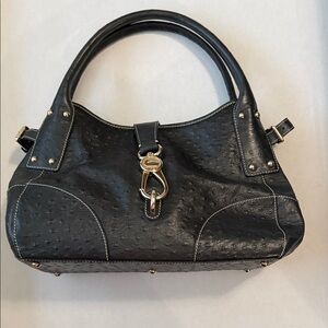 Dooney & Bourke Black Textured Ostrich Logo Lock Hobo Shoulder Bag
